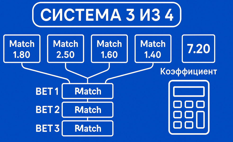 Ставка система 3 из 4: расчет и пример расчета в ставках на спорт