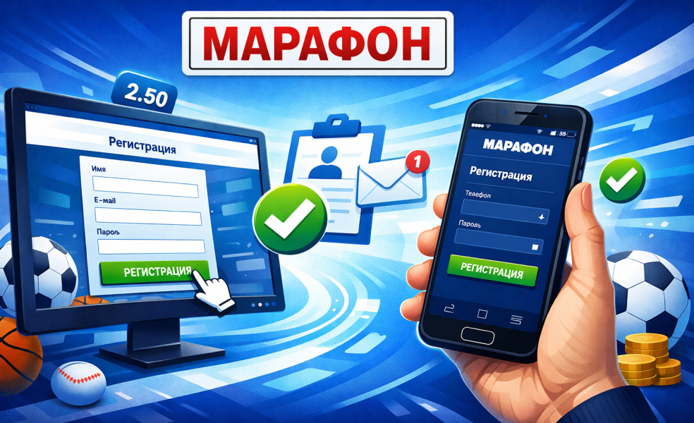 Регистрация в БК «Марафон»: инструкция по сайту и мобильному приложению
