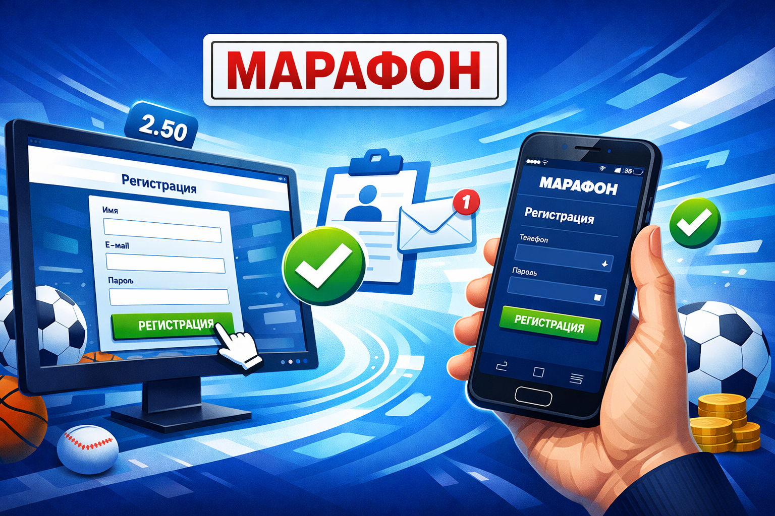 Регистрация в БК «Марафон»: инструкция по сайту и мобильному приложению